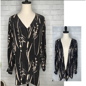 Reformation Daydream SILK Shirt Dress Button Up Black Tan Neutral V Neck M 6 8